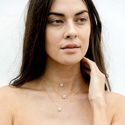 PAVOI 14K Gold Plated Post Faux Diamond Round Solitaire Pendant Halo Necklace in Yellow Gold