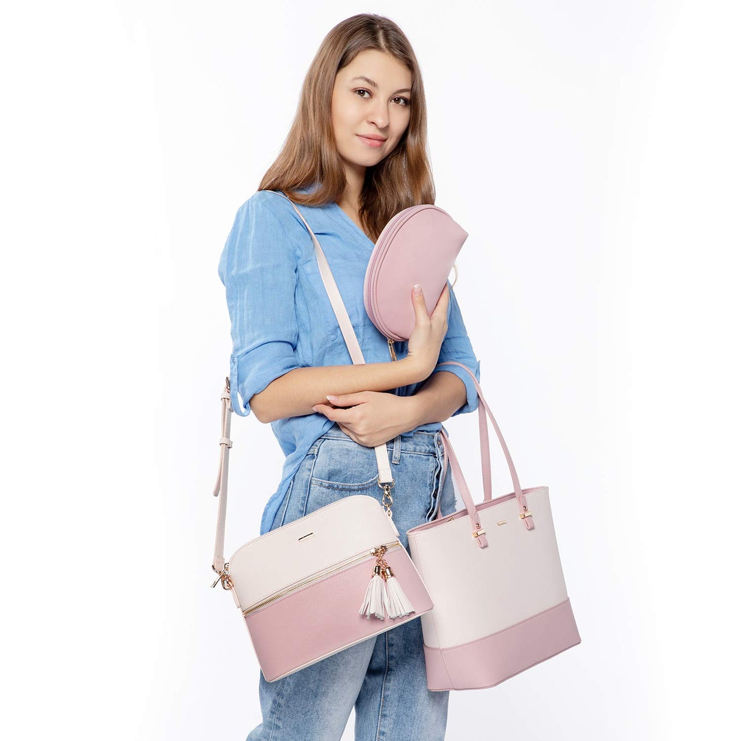 Handbags for Women Fashion Tote Satchel Shoulder Bag 3pcs Purse Set