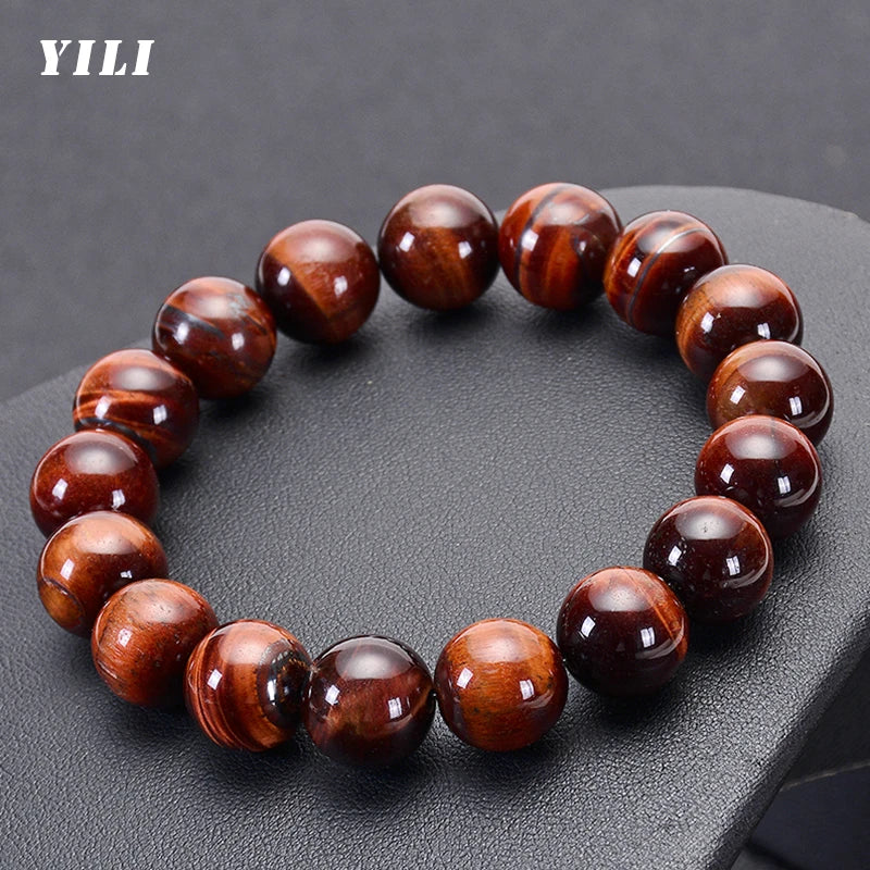 6-12mm Classic Red Tiger Eye Bracelet for Men Women Natural Stone Bracelet Tiger Eye Beads Buddha Braclets Elastic Rope Jewelry