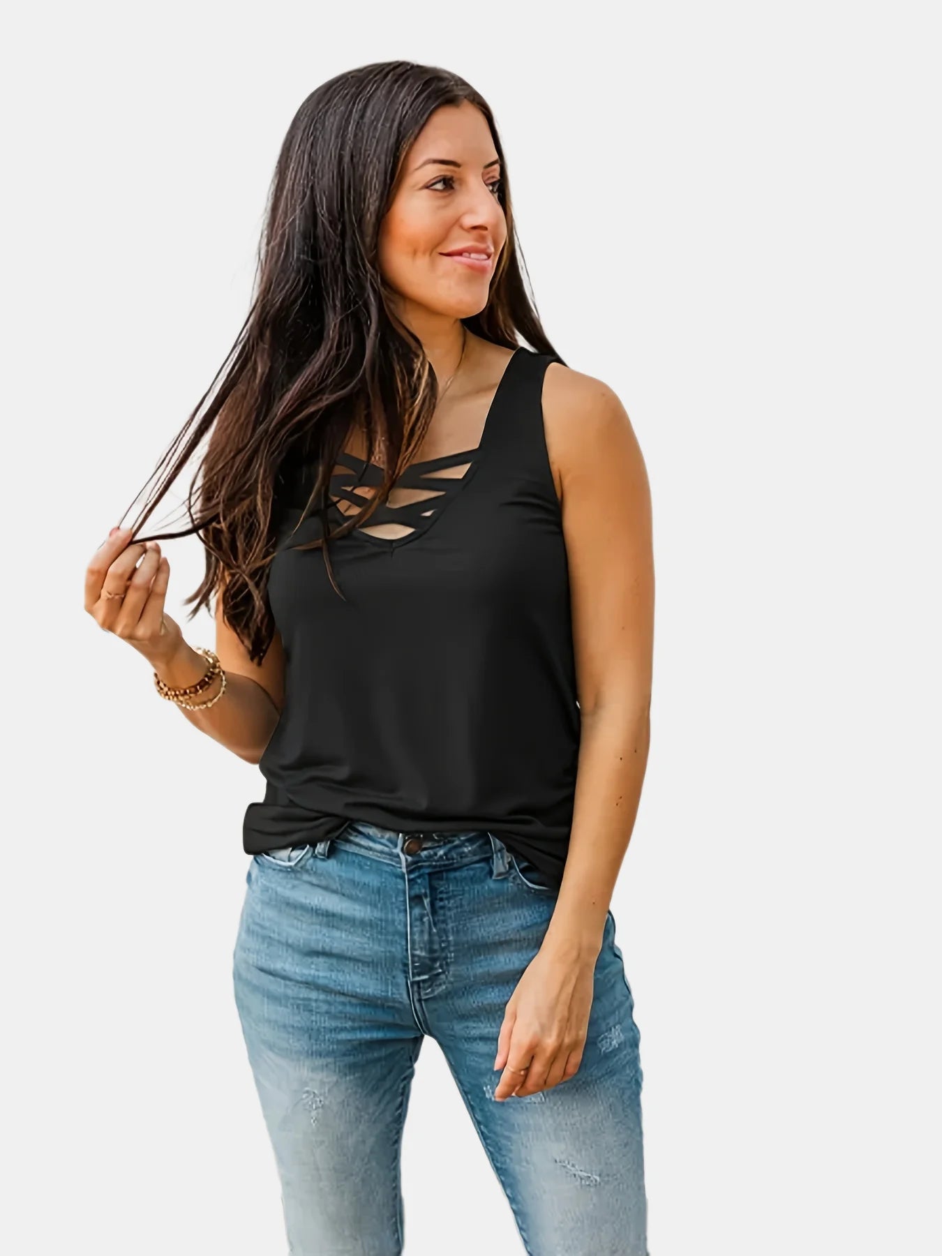 Plus Size Womens Tank Tops Summer Sleeveless Shirts Criss Cross Casual Basic Tee Shirts Tops Blouses Plus Size Women Clothing