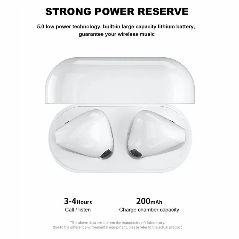 Pro 4 TWS Wireless Headphones: Bluetooth 5.0 Waterproof Earbuds with Mic - Compatible with iPhone and More (White)