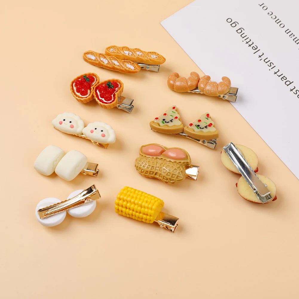 Girls Hair Dress Food Hair Clips Simulated Food Hair Accessories Cartoon Hairpin Biscuit Hairpin Acrylic Hairpins Pizza Hairpin