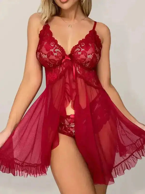 Good Evening Lace Mesh Babydoll Nightgown