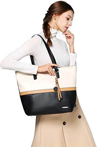 Pomelo Best Soft Faux Leather Women Purses, Large Handbags for Women with Zippered Compartment, Stylish & Oversized Shoulder Tote Bags for Daily Communting, Black and White