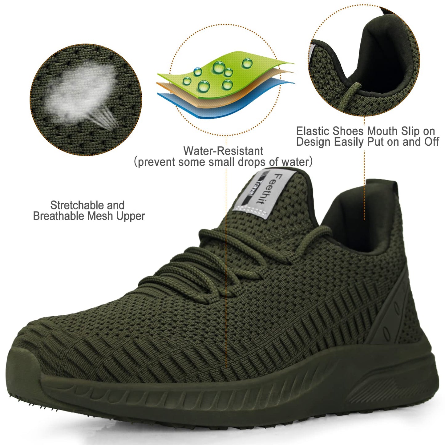 Feethit Women Tennis Running Shoes Walking Shoes Lightweight Casual Sneakers for Travel Gym Work Woman Waitress Nurse Olive Green 5.5