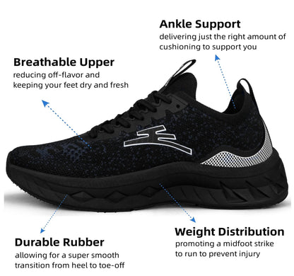 Feethit Womens Non Slip Tennis Walking Shoes Lightweight Running Shoes Breathable Workout Gym Sneakers Black Size 6