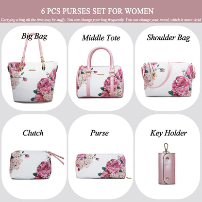 2E-youth Purses And Handbags For Women Satchel Shoulder Bag Top Handle Tote Bag Hobo Purses Set(1C-pink&white)