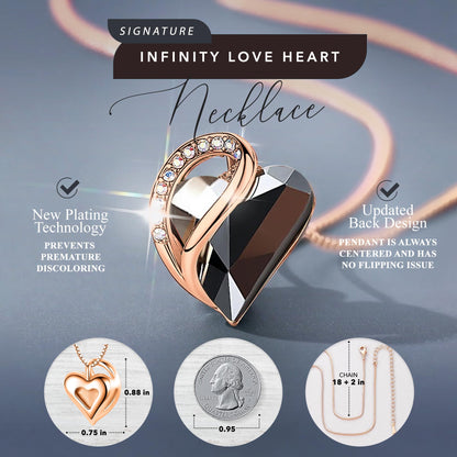 Leafael Rose Gold Plated Necklace for Women: Heart Shaped Metal Black Healing Crystal Center, Dazzling Cubic Zirconia, Hypoallergenic Chain (18"+2"), Jewelry Gifts for Anniversaries and Birthdays