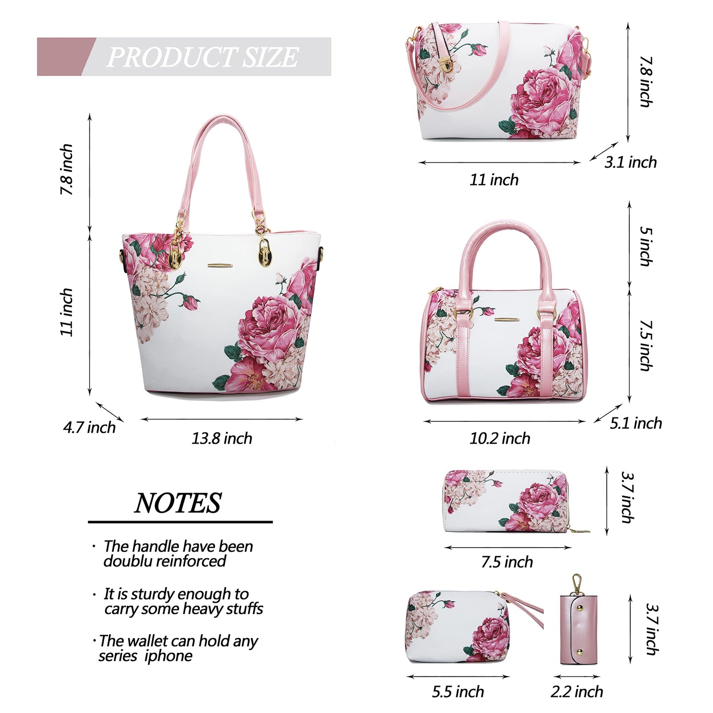 2E-youth Purses And Handbags For Women Satchel Shoulder Bag Top Handle Tote Bag Hobo Purses Set(1C-pink&white)
