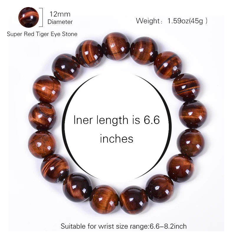 6-12mm Classic Red Tiger Eye Bracelet for Men Women Natural Stone Bracelet Tiger Eye Beads Buddha Braclets Elastic Rope  Jewelry