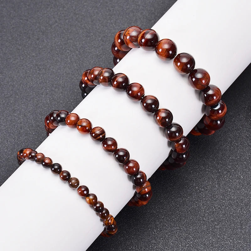 6-12mm Classic Red Tiger Eye Bracelet for Men Women Natural Stone Bracelet Tiger Eye Beads Buddha Braclets Elastic Rope  Jewelry