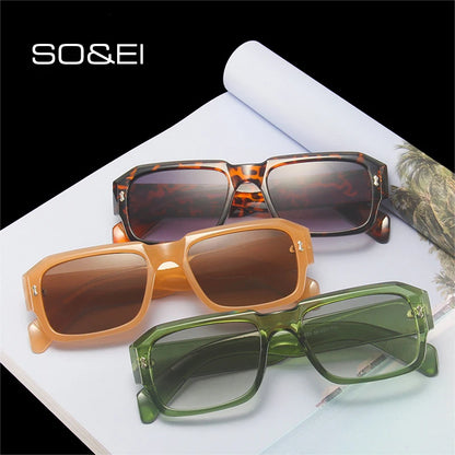 SO&EI Fashion Polygon Square Sunglasses Women Retro Rivets Decoration Jelly Color Shades UV400 Men Trending Gradient Sun Glasses