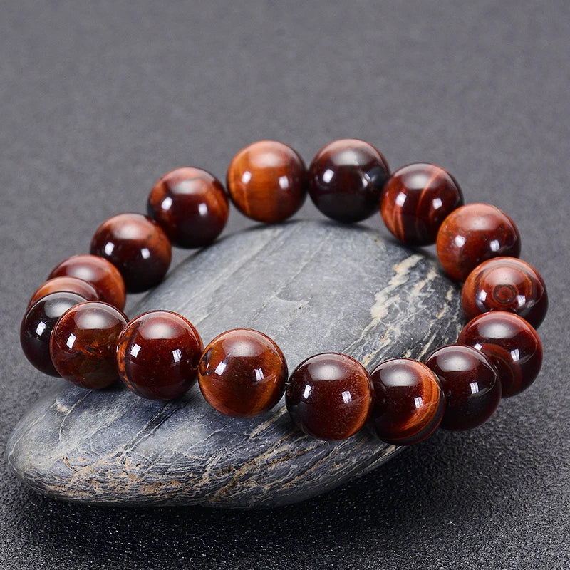 6-12mm Classic Red Tiger Eye Bracelet for Men Women Natural Stone Bracelet Tiger Eye Beads Buddha Braclets Elastic Rope  Jewelry