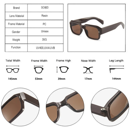 SO&EI Fashion Polygon Square Sunglasses Women Retro Rivets Decoration Jelly Color Shades UV400 Men Trending Gradient Sun Glasses
