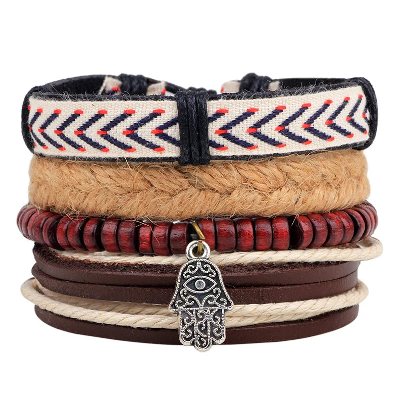 NIUYITID 4pcs/set Multilayer Feather Bracelet For Women Leather Bracelets & Bangles Men Jewelry Handmade Homme Male Braclet