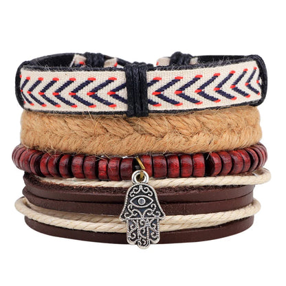 NIUYITID 4pcs/set Multilayer Feather Bracelet For Women Leather Bracelets & Bangles Men Jewelry Handmade Homme Male Braclet
