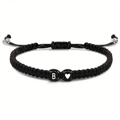 Letter Heart Bracelet Woven Baided Rope Women Men Initials Name Adjustable Bangle