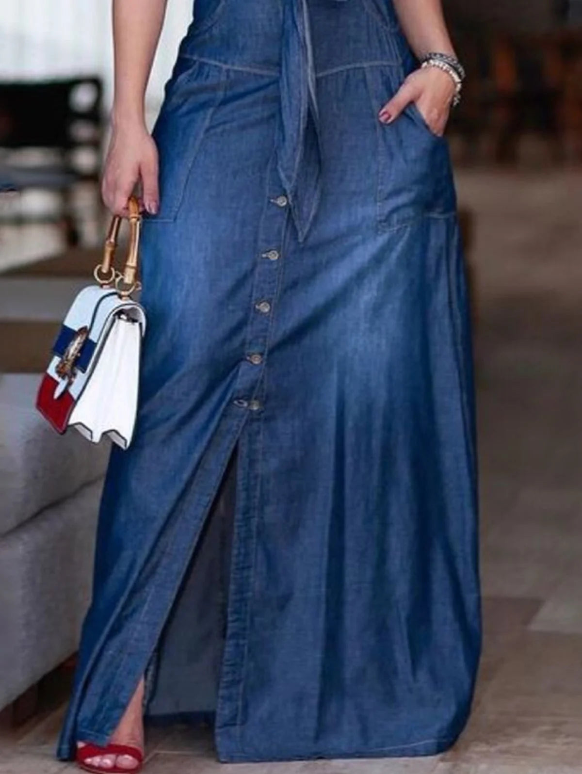 Summer Plus Size Women's Dress Fashion Loose Flat Neck Wash Denim Bow Tank Top Dress Sleeveless Dress Beach Sun Dress Vestidos