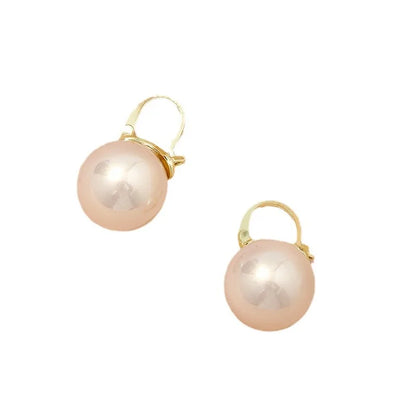 Minimalist Gold Silver Color Geometric Round Circle Pearl Ball Hoops Earrings Women Elegant Big Pearl Wedding Huggie Earrings