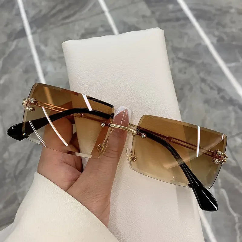 Sunglasses Rimless Frameless Rectangle Shades Gradient UV400 Summer Traveling Sun Glasses for Women