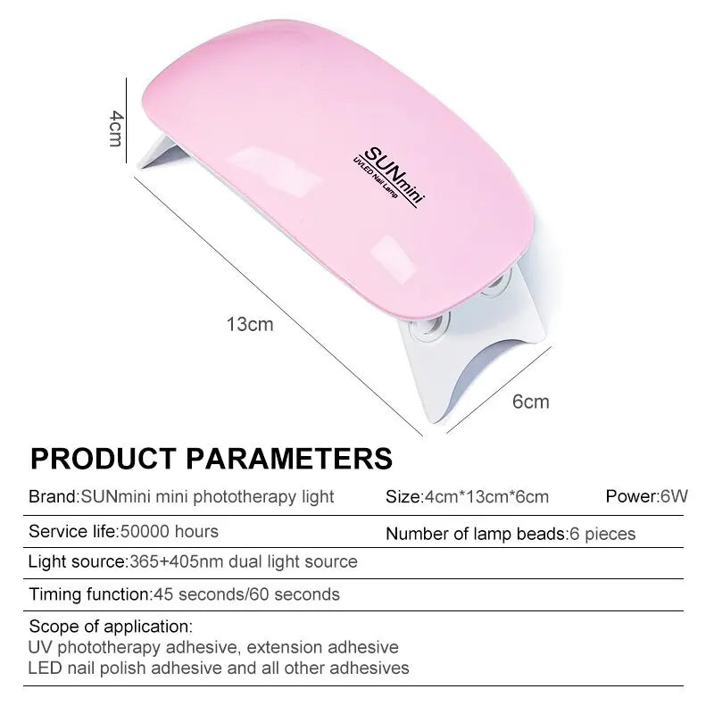 "Compact 6W Mini Nail Dryer: Portable 6 LED UV Lamp for Perfectly Dried Polish – Ideal for Home Use with USB Power!"