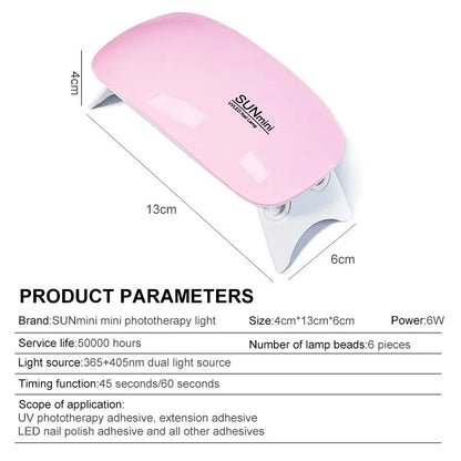 "Compact 6W Mini Nail Dryer: Portable 6 LED UV Lamp for Perfectly Dried Polish – Ideal for Home Use with USB Power!"