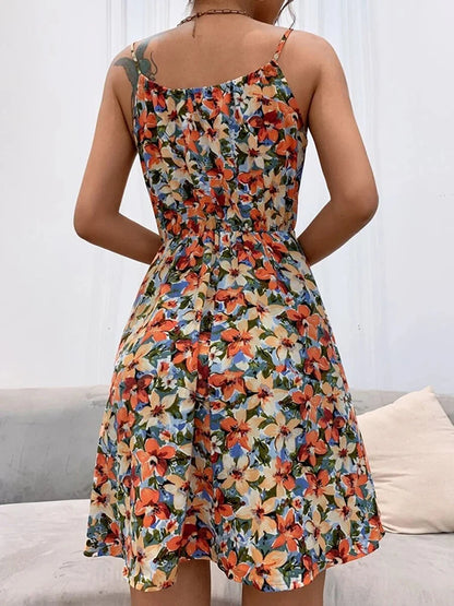 Floral Print Women Summer Fashion Black Backless Beach Sundress Casual Sleeveless Lace-up New In Dresses 2024