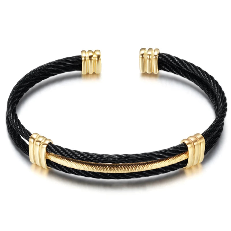 Luxury Gold Color Wire Knot Men Bracelet Hip Hop Women Stainless Steel Open Cuff Brangle Pulseira Bileklik Jewelry