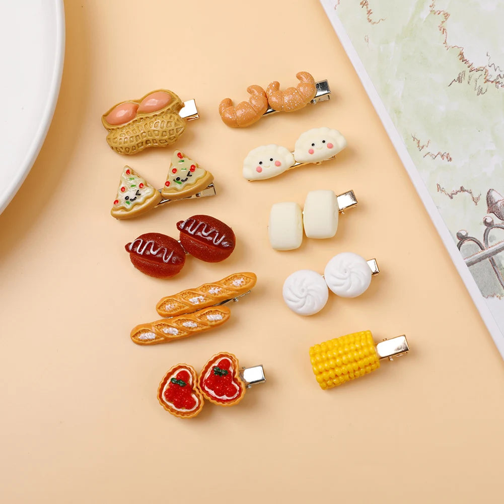 Girls Hair Dress Food Hair Clips Simulated Food Hair Accessories Cartoon Hairpin Biscuit Hairpin Acrylic Hairpins Pizza Hairpin