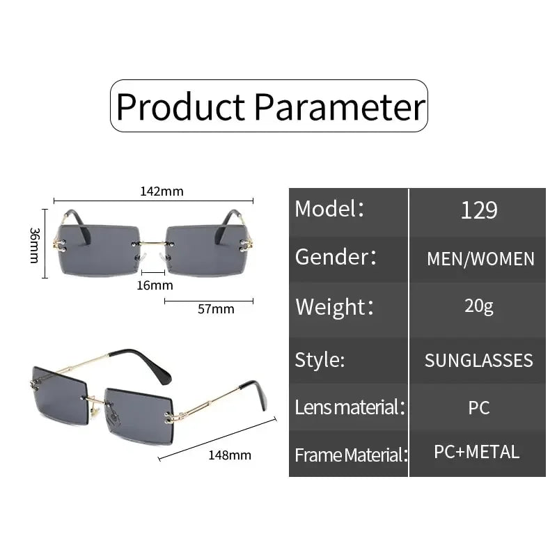 Sunglasses Rimless Frameless Rectangle Shades Gradient UV400 Summer Traveling Sun Glasses for Women