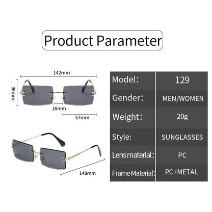 Sunglasses Rimless Frameless Rectangle Shades Gradient UV400 Summer Traveling Sun Glasses for Women