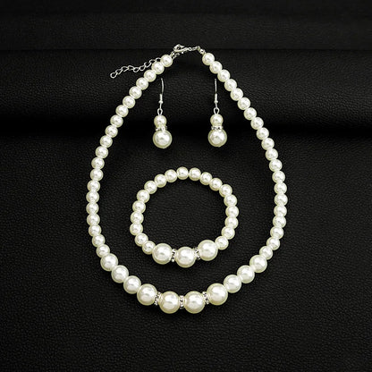 Women's Fashion Bridal Pearl Set Delicate Necklace Earrings Bracelet Jewelry Girls Anniversary Wedding Engagement Birthday Gift