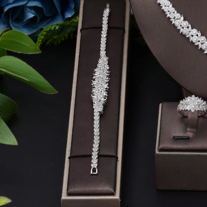 4 pieces of bride zirconia full set of women's party jewelry, luxury Dubai Nigeria CZ luxury crystal wedding necklace set