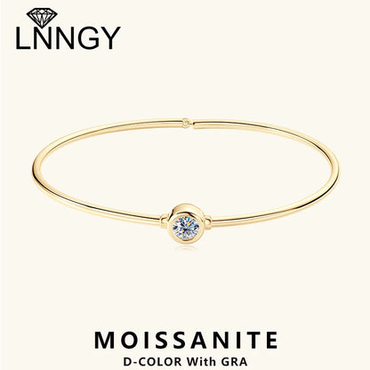 Lnngy 925 Silver Original Certified Bangle Bezel 5mm Moissanite Bracelet For Women Simple Hand Chain 2024 Trend Fashion Jewelry