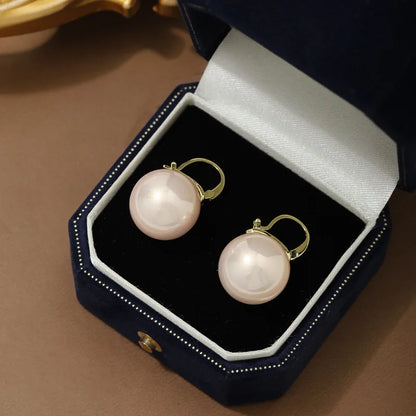Minimalist Gold Silver Color Geometric Round Circle Pearl Ball Hoops Earrings Women Elegant Big Pearl Wedding Huggie Earrings