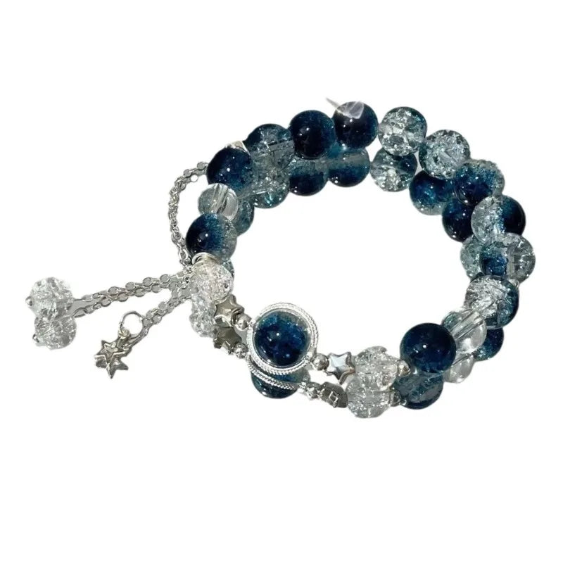 Blue Color Fashion Delicate Galaxy Glass Handmade Beaded Elastic Braclet for Women Girls New Sweet Best Friend Bracelet Jewelry