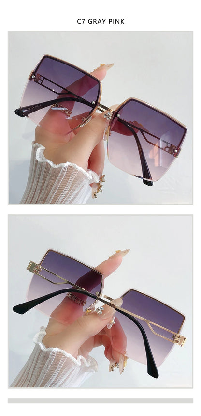 Brand Fashion Square Sunglasses Woman Mirror Black Gradient Sun Glasses Female Big Frame Modern Retro Vintage Oculos De Sol