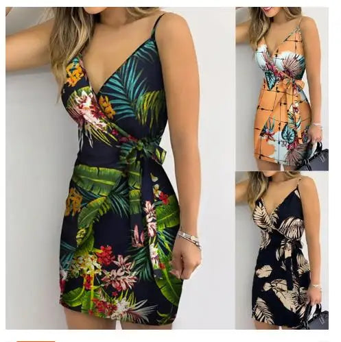 V-Neck Wrap Casual Dress Women Sleeveless Summer Holiday Mini Dress