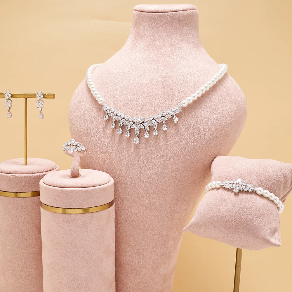 Pearl Necklace Jewelry Sets for Women Cubic  Necklace Set Party Engagement Dress Suits  Dubai  Jewelry Dubai