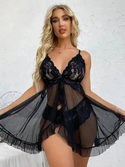 Good Evening Lace Mesh Babydoll Nightgown